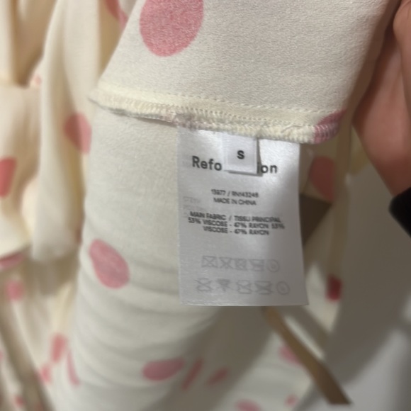 NEW • Reformation • Olince Andie Mini Wrap Dress V Neck Polka Dot White Pink Sm - Picture 6 of 6